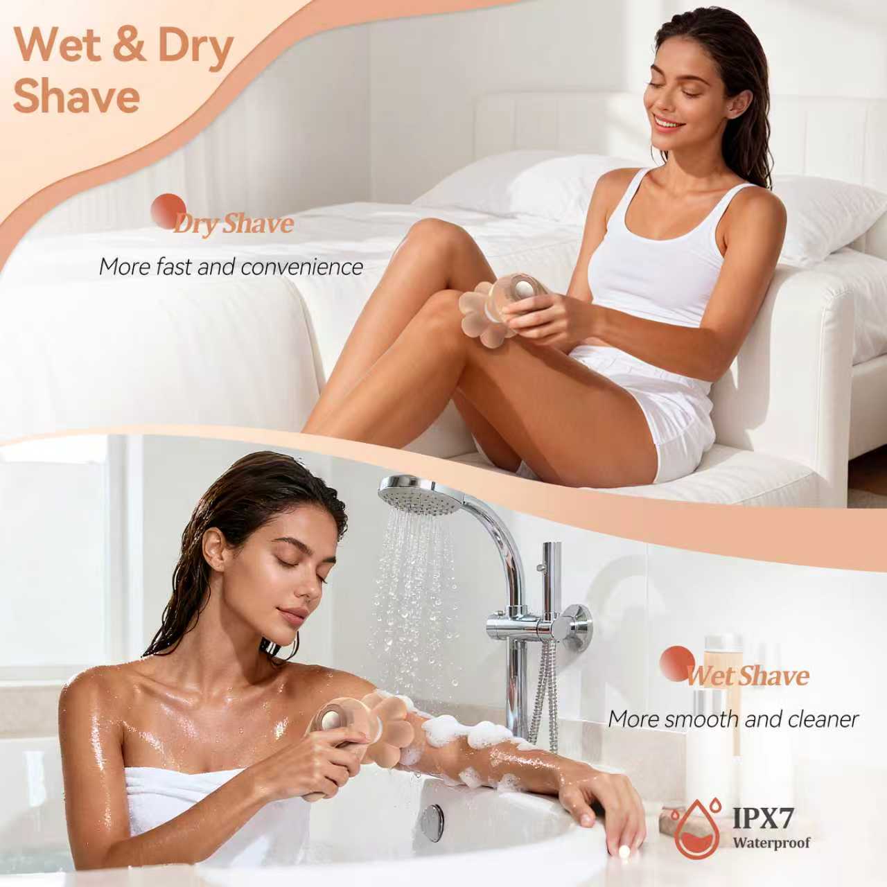 3-in-1 Electric Razor for Women’s Legs & Bald Head, Grooming Kit with 7D Magnetic Blade,  Ideal Holiday Gift, Mocha