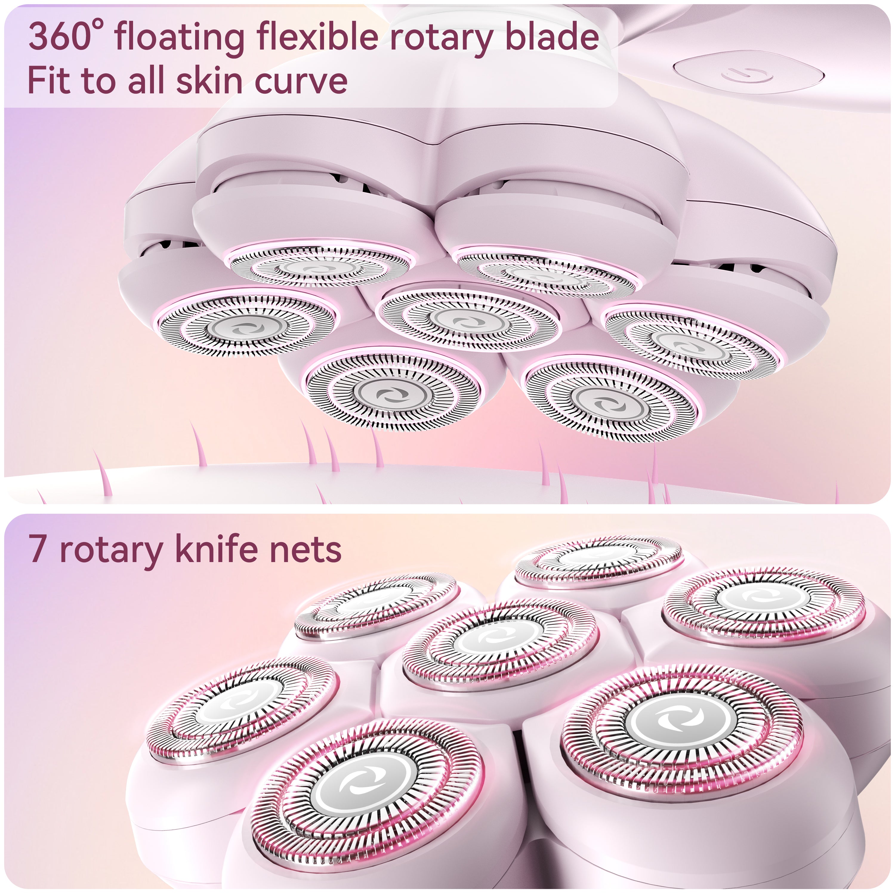 7D Floating Replacement Shaving Heads, Magnetic Detachable Blade, Pink