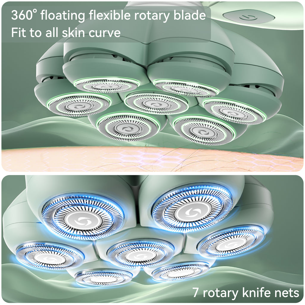 7D Floating Replacement Shaving Heads,Magnetic Detachable Blade, Mint Green