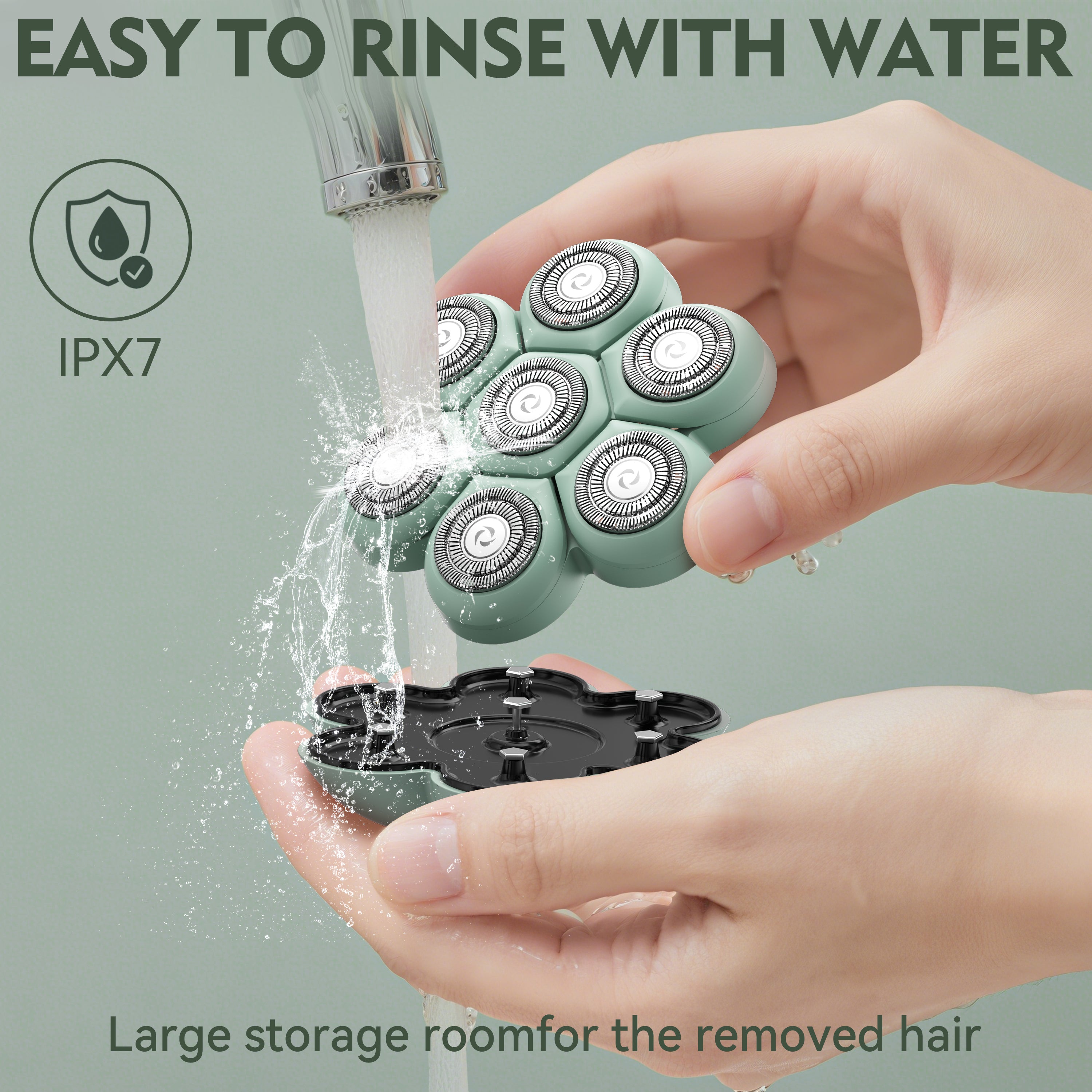 7D Floating Replacement Shaving Heads,Magnetic Detachable Blade, Mint Green