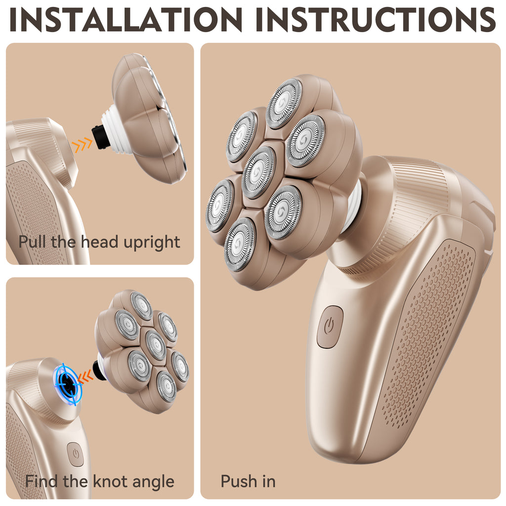 7D Floating Replacement Shaving Heads, Magnetic Detachable Blade, Mocha