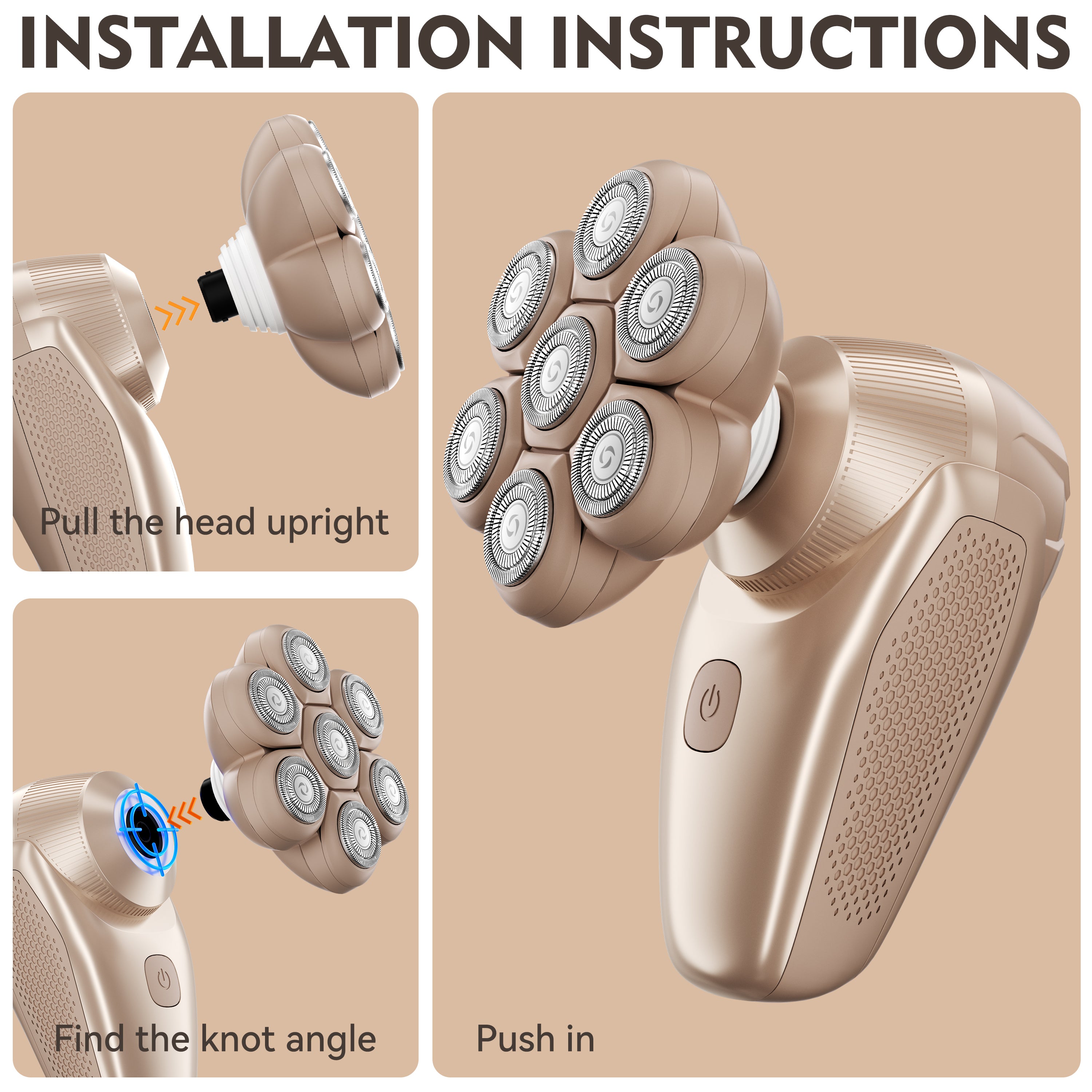 7D Floating Replacement Shaving Heads, Magnetic Detachable Blade, Mocha