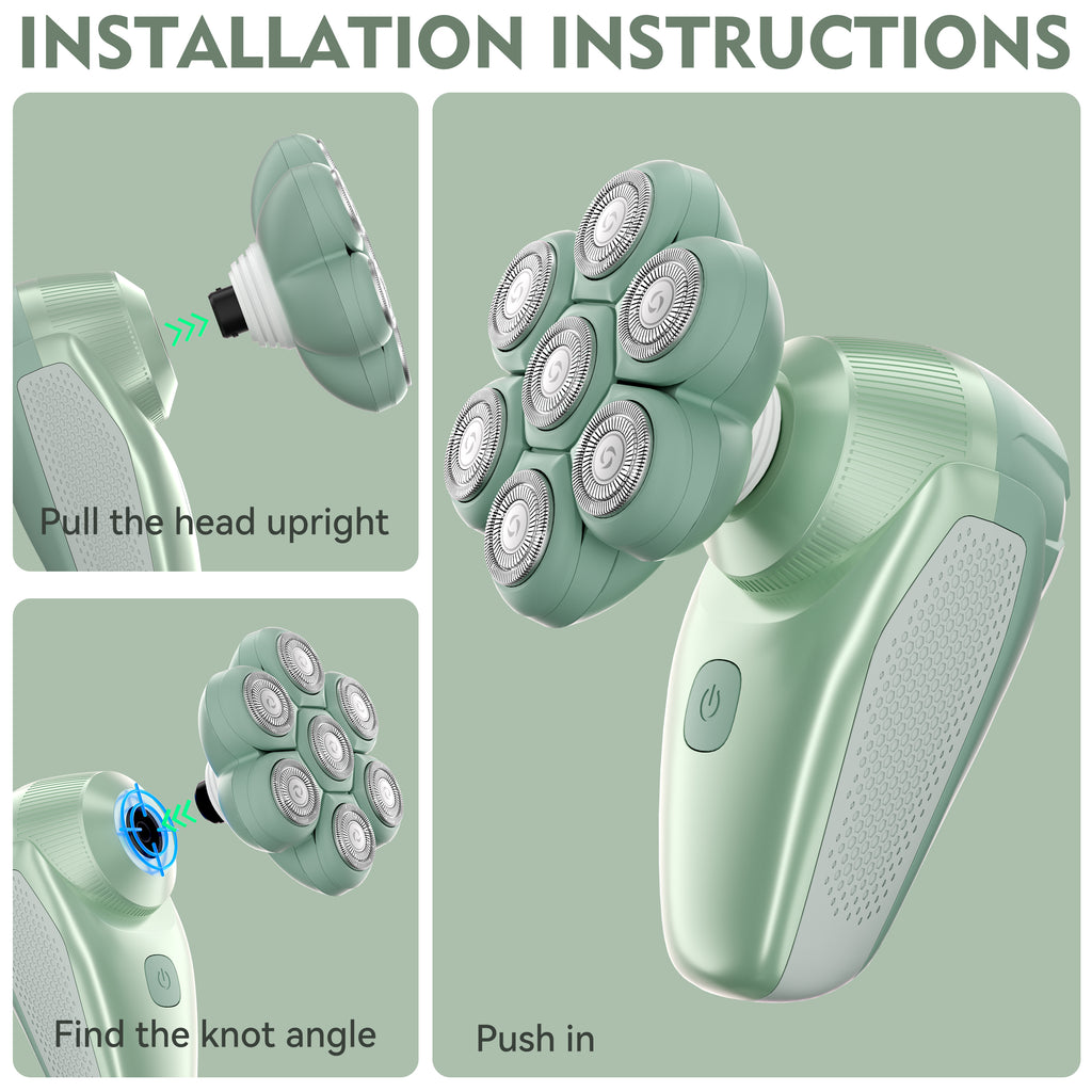 7D Floating Replacement Shaving Heads,Magnetic Detachable Blade, Mint Green