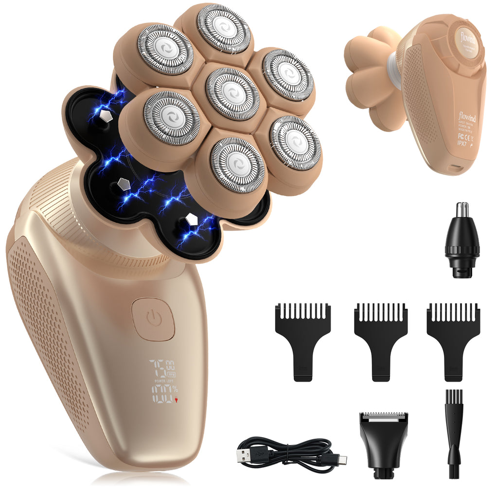 3-in-1 Electric Razor for Women’s Legs & Bald Head, Grooming Kit with 7D Magnetic Blade,  Ideal Holiday Gift, Mocha